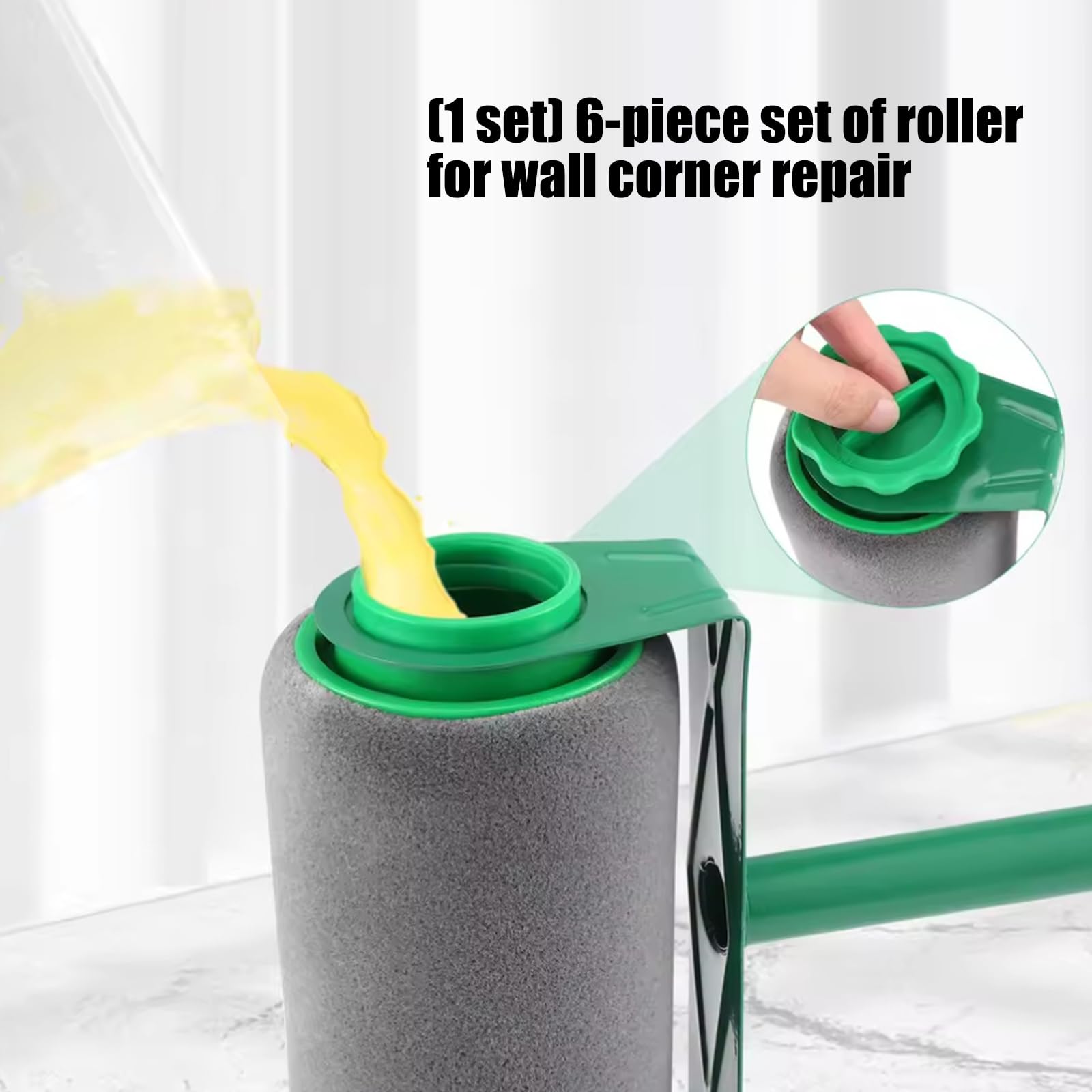 Rullo di vernice 6 in 1 con aste di estensione in metallo e contenitore per una copertura uniforme del rullo di vernice angolare