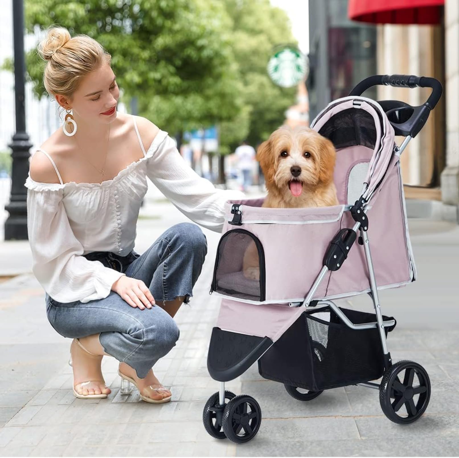 ピンク ペットカート 折りたたみ式 Amazon | ペットカート 折りたたみ 3輪 犬用ベビーカー 猫犬兼用