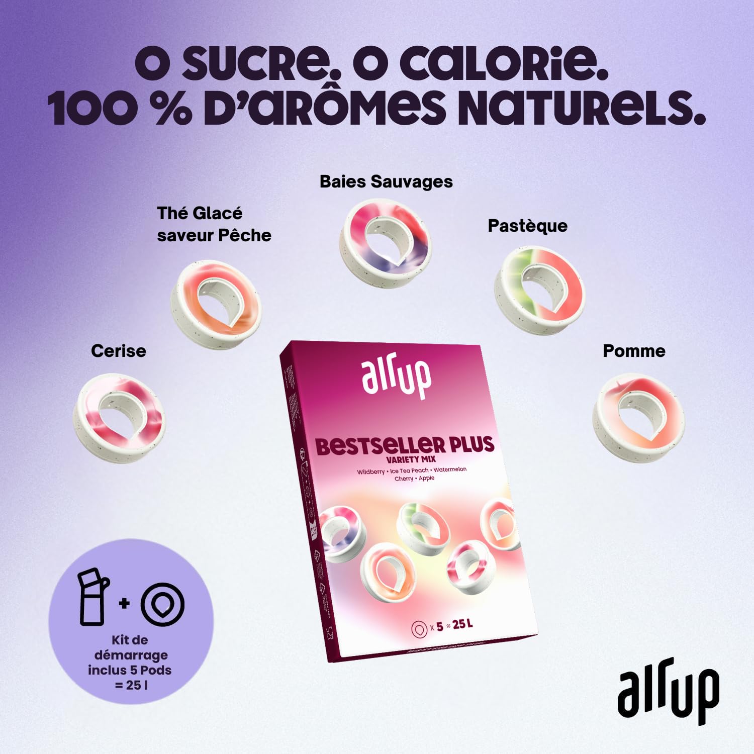 air up Gourde Click Squid Purple – Pack de démarrage avec 5 capsules de goût | Bouteille 600 ml sans sucre, passe au lave-vaisselle, sans BPA