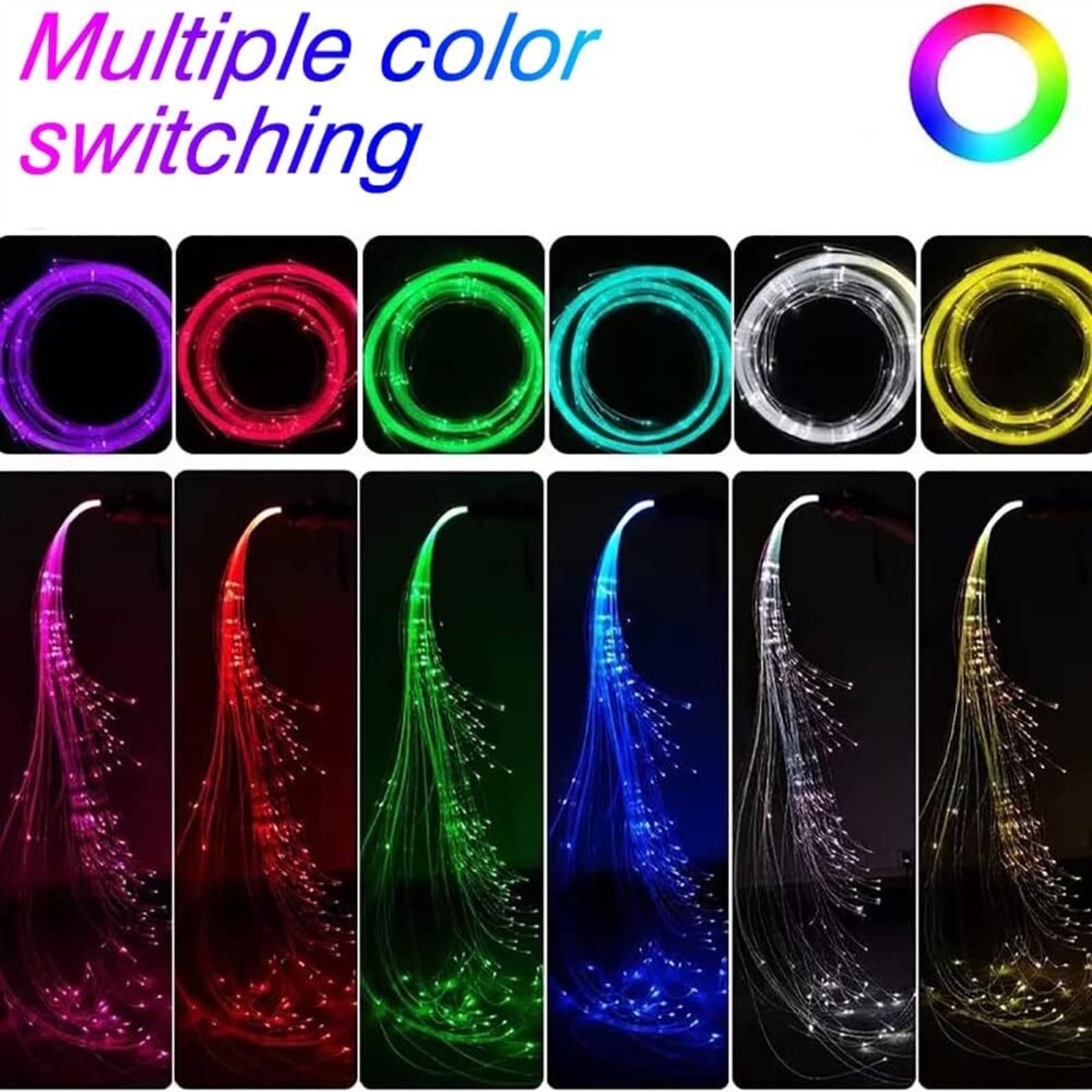 MDybf Frusta in Fibra Ottica, Frusta Spaziale da Danza in Fibra Ottica Ricaricabile, Giocattolo di Flusso for spettacoli di Illuminazione for Feste da Ballo, Pixel Girevole a 360°