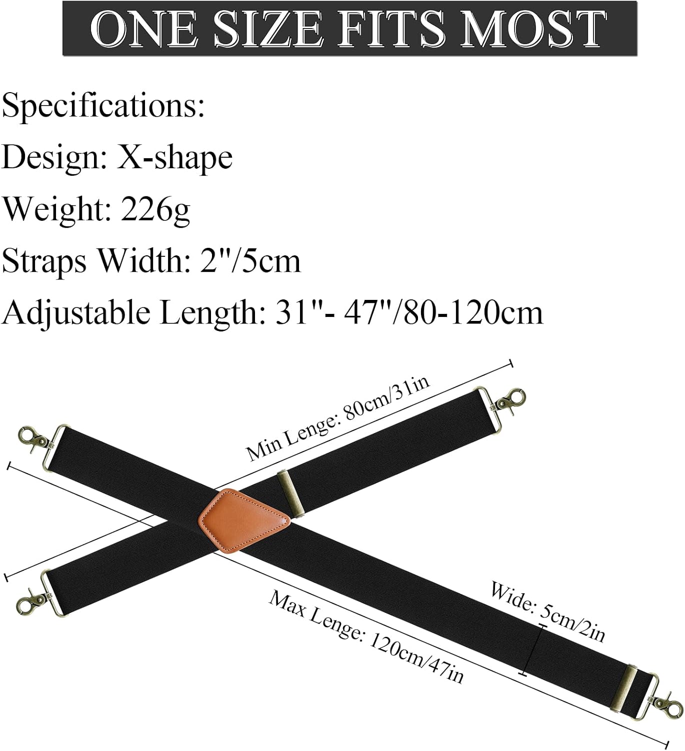 FENMEN Vintage Suspenders for Men, Black Diamond Check, 2-Inch Wide