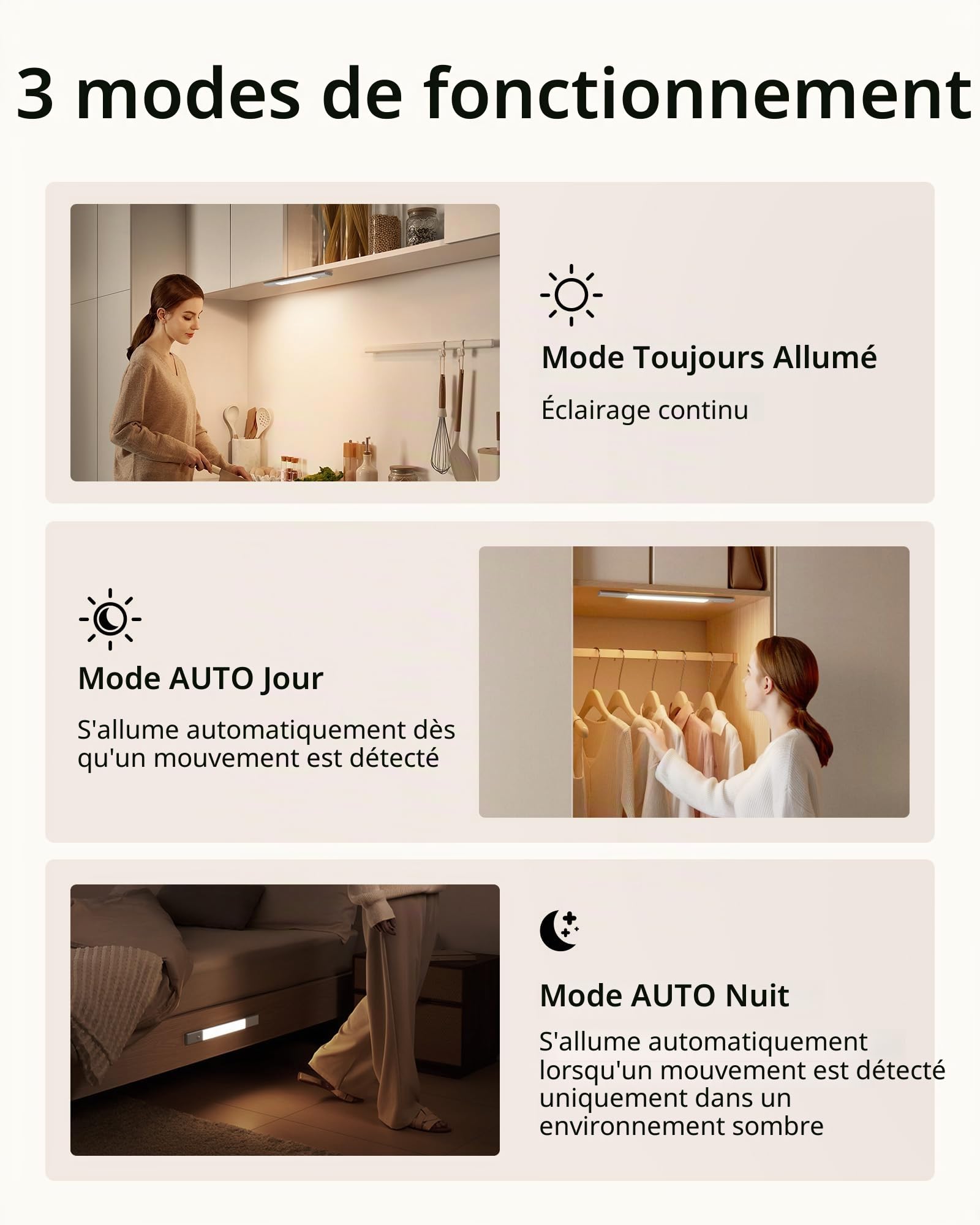 EZVALO Réglette LED Sous Meuble Avec Détecteur de Mouvement, Lampe Cuisine Rechargeable 2200mAh, 3 Températures de Couleur Réglables, 38 cm, lot de 2