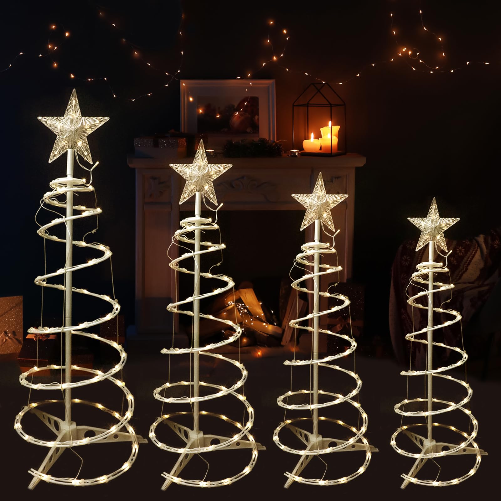 4 Pack Christmas Spiral Tree Lights for Outdoor Lighted Christmas Tree 3 4 5 6 FT Collapsible Christmas Tree with Lights 8 Modes for Indoor Outside Yard Garden Holiday Decoration