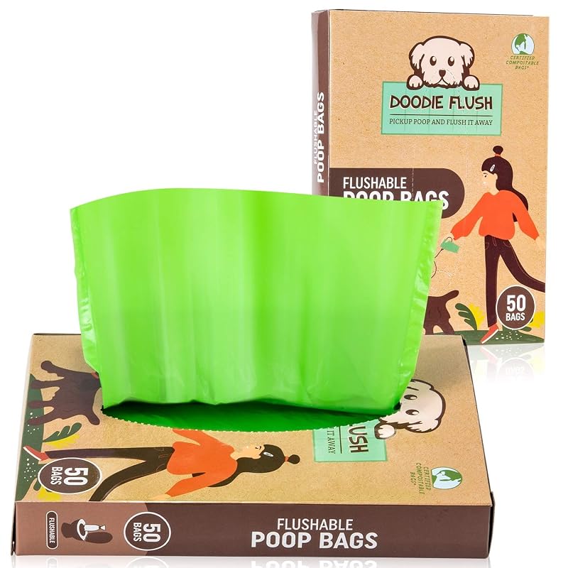 Bolsas para Fezes de Cães Compostáveis e Descartáveis no Vaso Doodie Flush™ SHEEKI – Pacote com 50