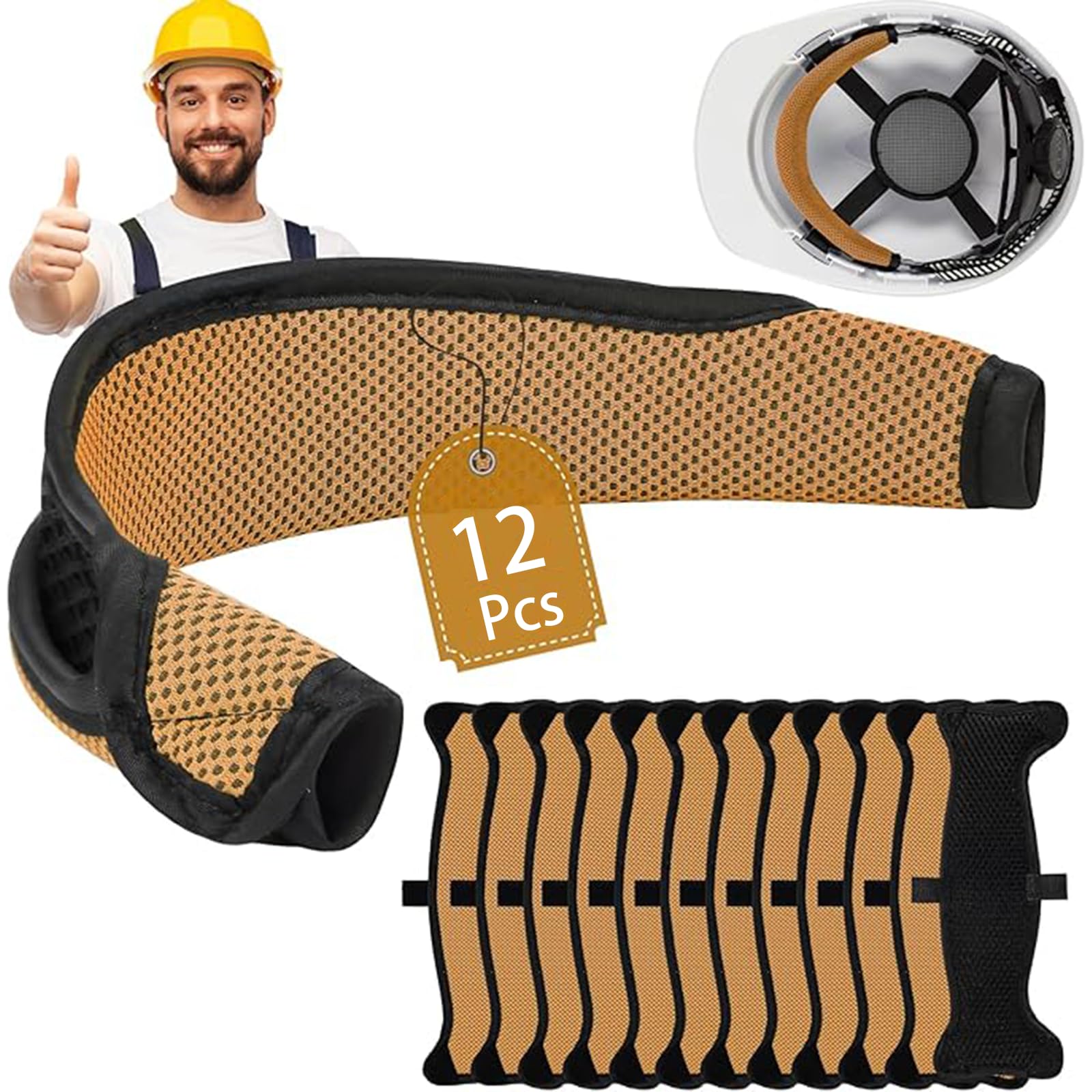 12 Pcs Hard Hat Sweatbands | 3-Layer Fabri Hardhat Liner Accessories,Orange | Washable 3-…