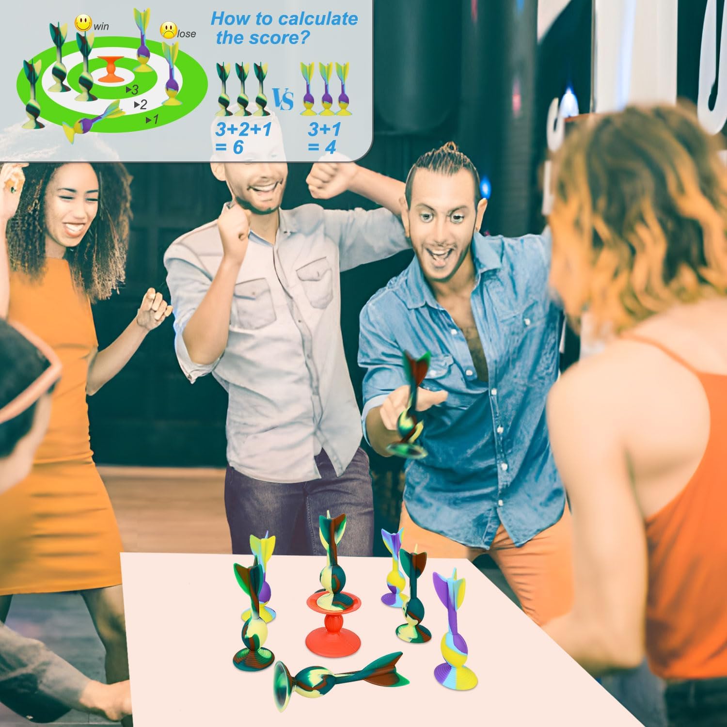 4.7 "Large Size 10 Pack Silicone Suction Colorful Darts with 1 Bullseye Sucker Sports Throwing Game Toy Set, Outdoor Indoor Game Sports