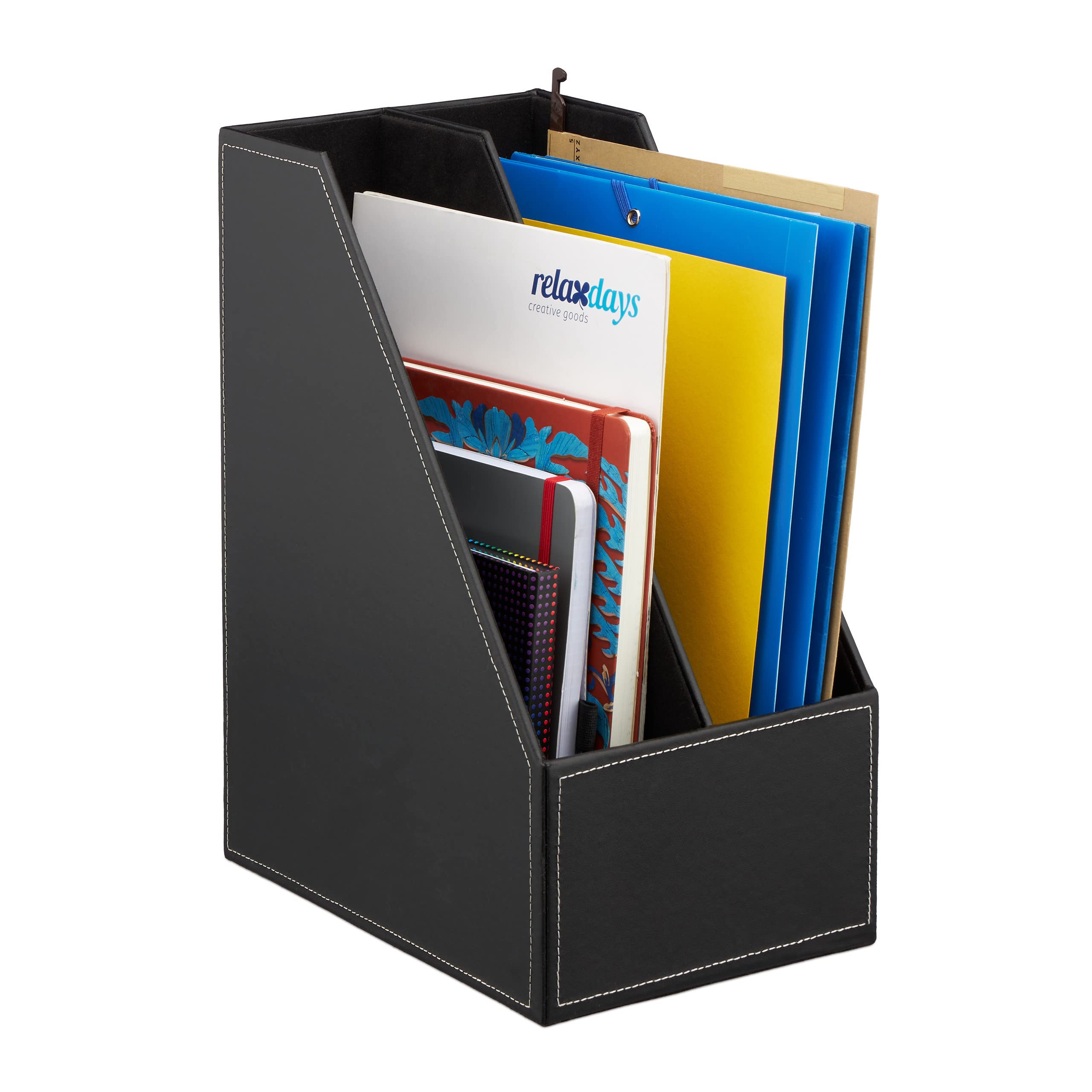 Relaxdays Filing Cabinet, Artificial Leather, 2 Compartments, DIN A4-C4, Sturdy Organiser, HWD: 35 x 18 x 26.5 cm, Black