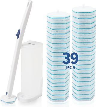 BOOMJOY Disposable Toilet Brush Set - Toilet Bowl Cleaner Wand with Holder, 39PCS Toilet Brush Wand Refills