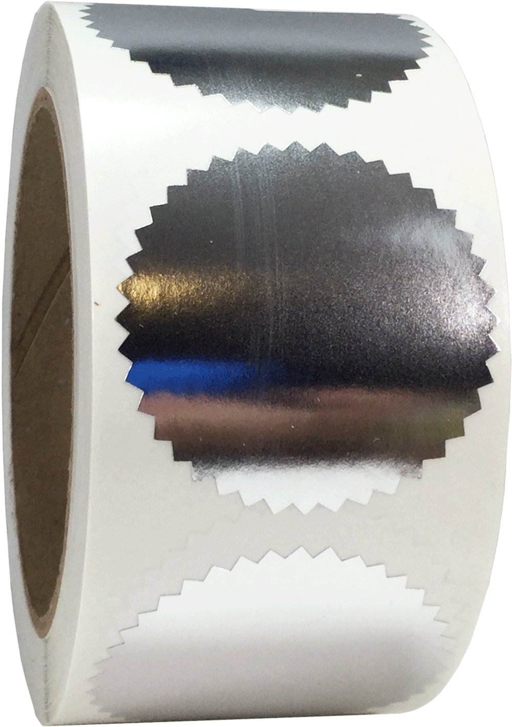 Lot de 500 étiquettes autocollantes rondes à bords dentelés pour certificat, récompense, certificat, 5,1 cm, argenté métallisé