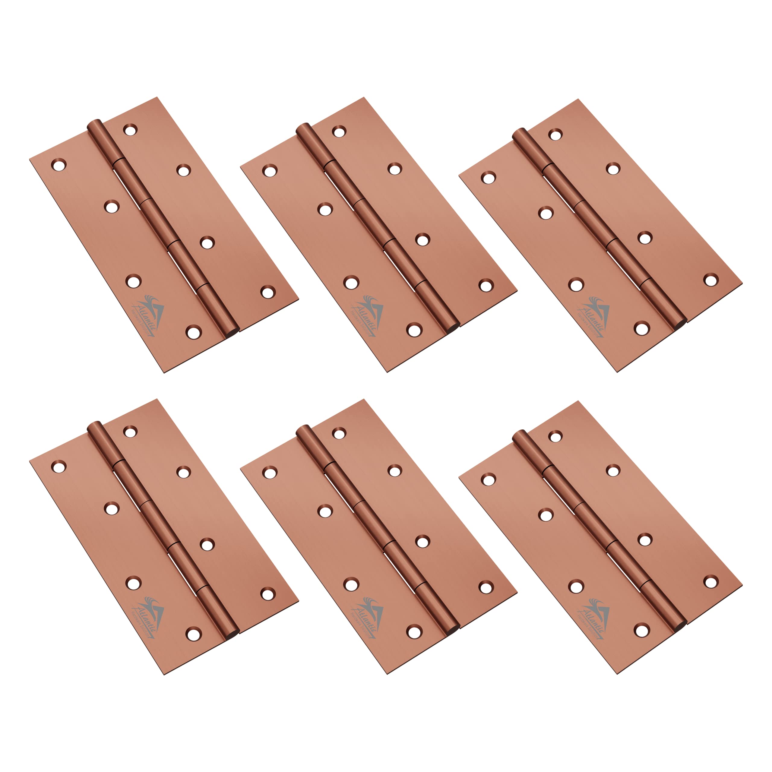 Atlantic Door Butt Hinges 5 Inch x 12 Gauge/2.5 MM Thickness, Premium Stainless Steel Welded Head, Rose Gold Finish, Pack of 6 Pcs