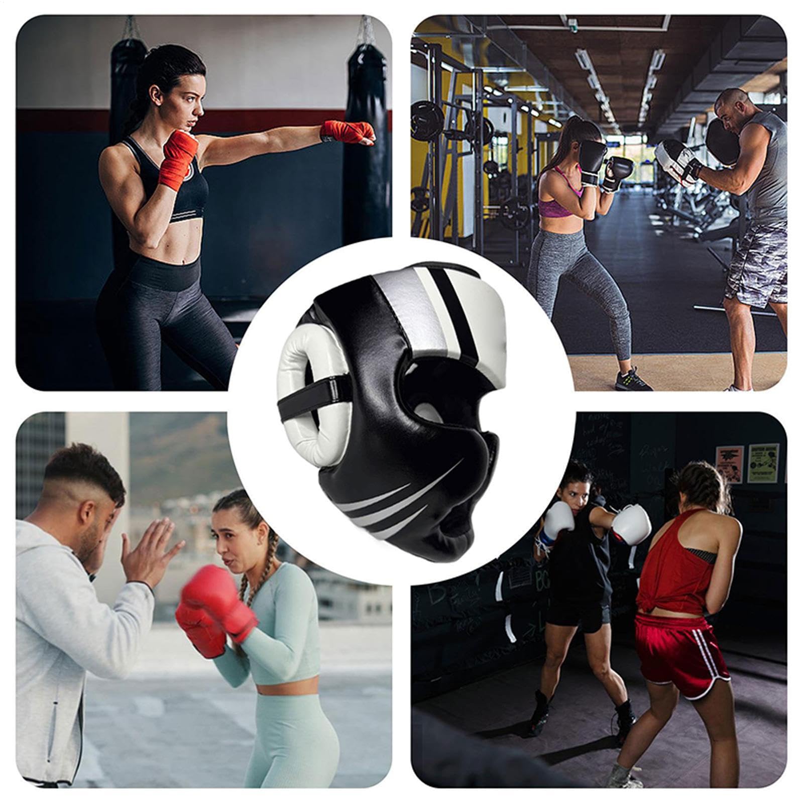 Kask bokserski, kick-boxing kask pełnotwarzowy - lekki sprzęt ochronny, amortyzujący ochraniacz głowy do sztuk walki bokserskiej