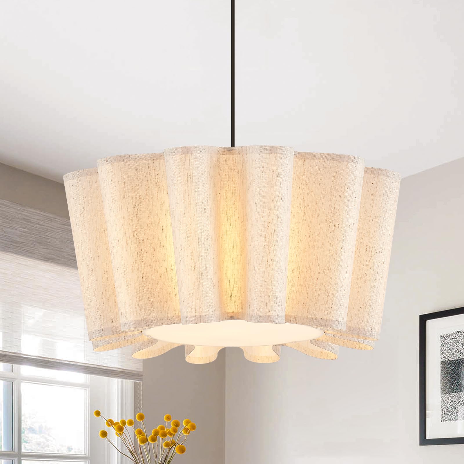 Photo 1 of VILUXY Modern Fabric Chandelier - 23.6" White Linen Flower Pendant Light
