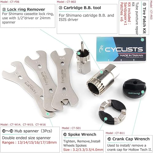 Miniatura 7 de Kit de 23 piezas de herramientas para bicicleta - Juego de herramientas de reparación de bicicletas compatible - Juego de herramientas