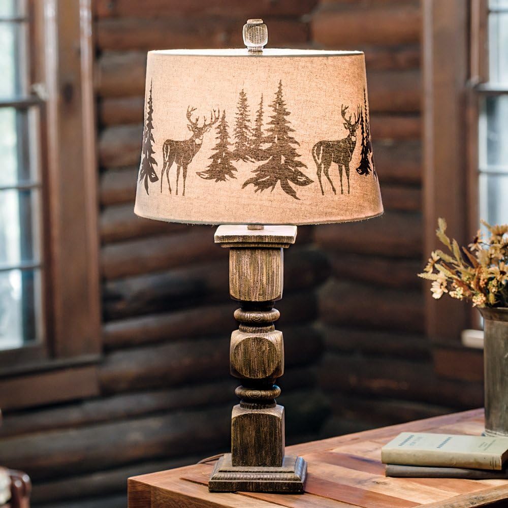 BLACK FOREST DECOR Deer Forest Table Lamp, Linen, Accent Lighting, 15" Dia. x 29" H