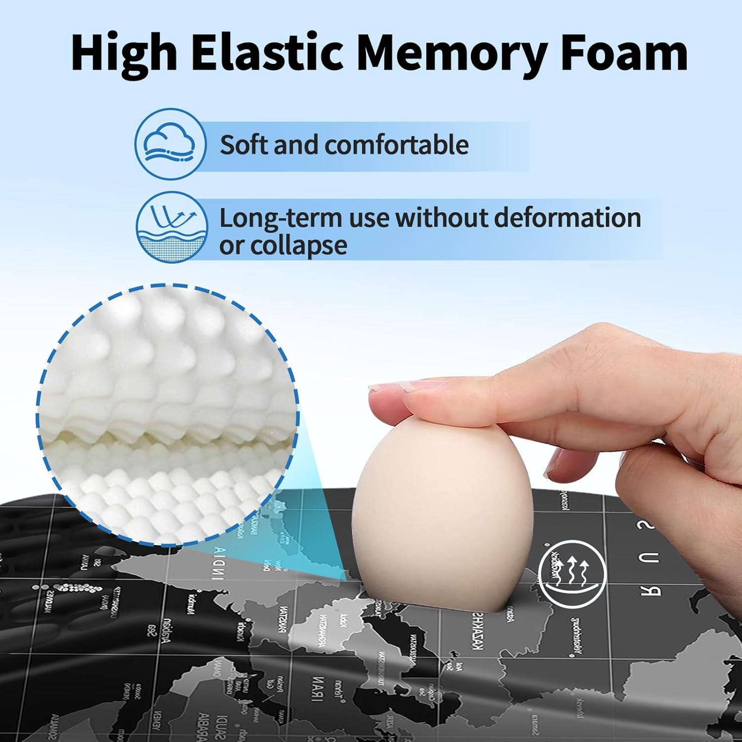 YIWEI Ergonomic Mouse Pad with Wrist Rest - Comfortable Office Mousepad with Memory Foam Wrist Support for Carpal Tunnel Relief, Mouse Pads with Non-Slip Base for Gaming and Home (World Map)