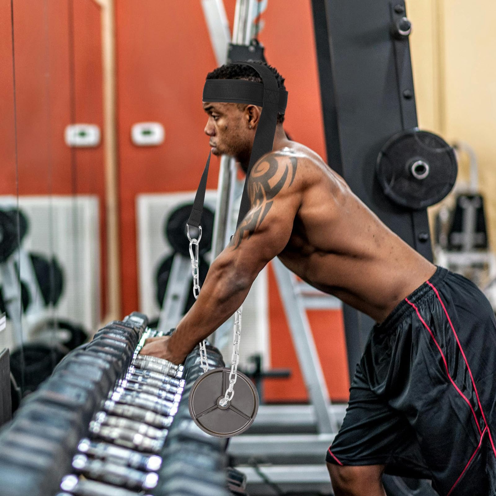 ABOOFAN Harnais de Cou Lesté Noir Boucle en Fer, Équipement de Musculation Réglable pour Entraînement Force du Cou, Outil Sportif pour Renforcement Musculaire et Exercices en Intérieur