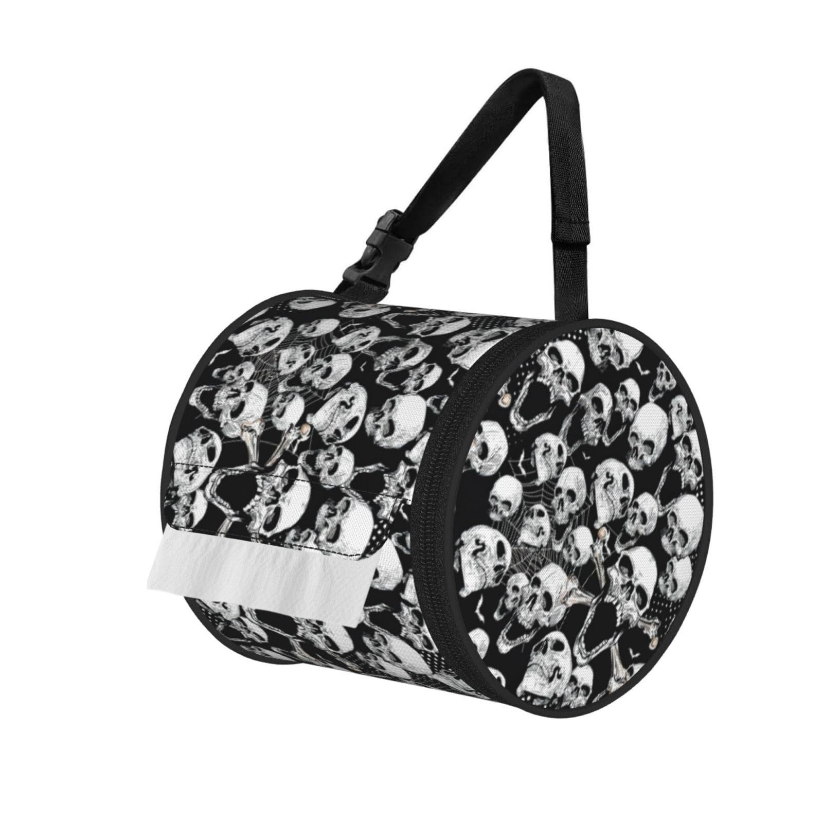 skull background Printed Hanging Tissue Organizer, Smooth Zipper Oxford Cloth Roll Holder for RV Bathroom Desk