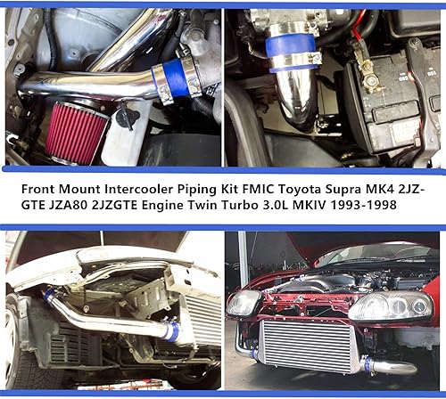 Miniatura 7 de PKSABB Kit de tubería intercooler para Toyota Supra MK4 2JZ-GTE JZA80 2JZGTE Motor Twin Turbo 3.0L MKIV 1993-1998 (tubo plateado-rojo)