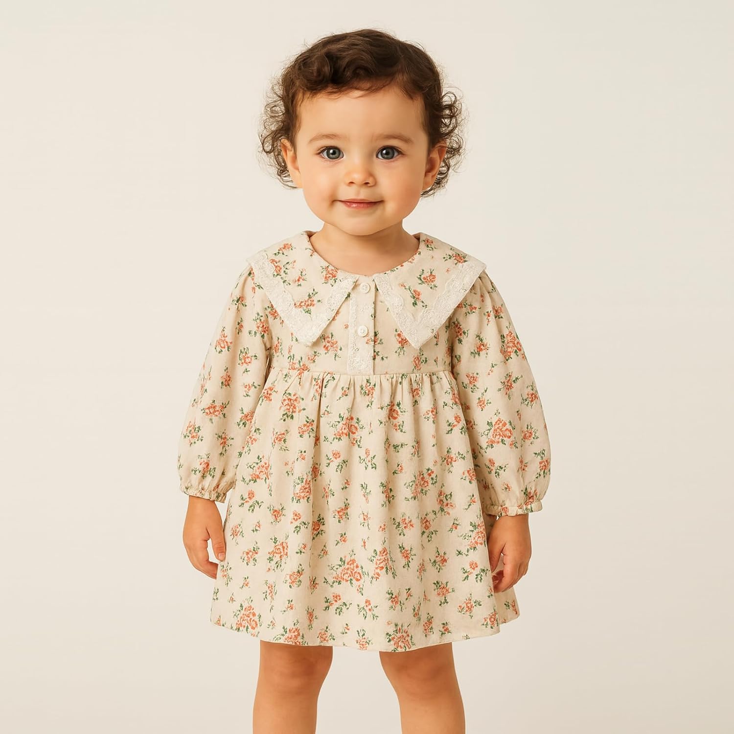 Baby Girl Floral Dress Brushed Cotton Knee Length Fall Outfit 6M-4T - Image 2