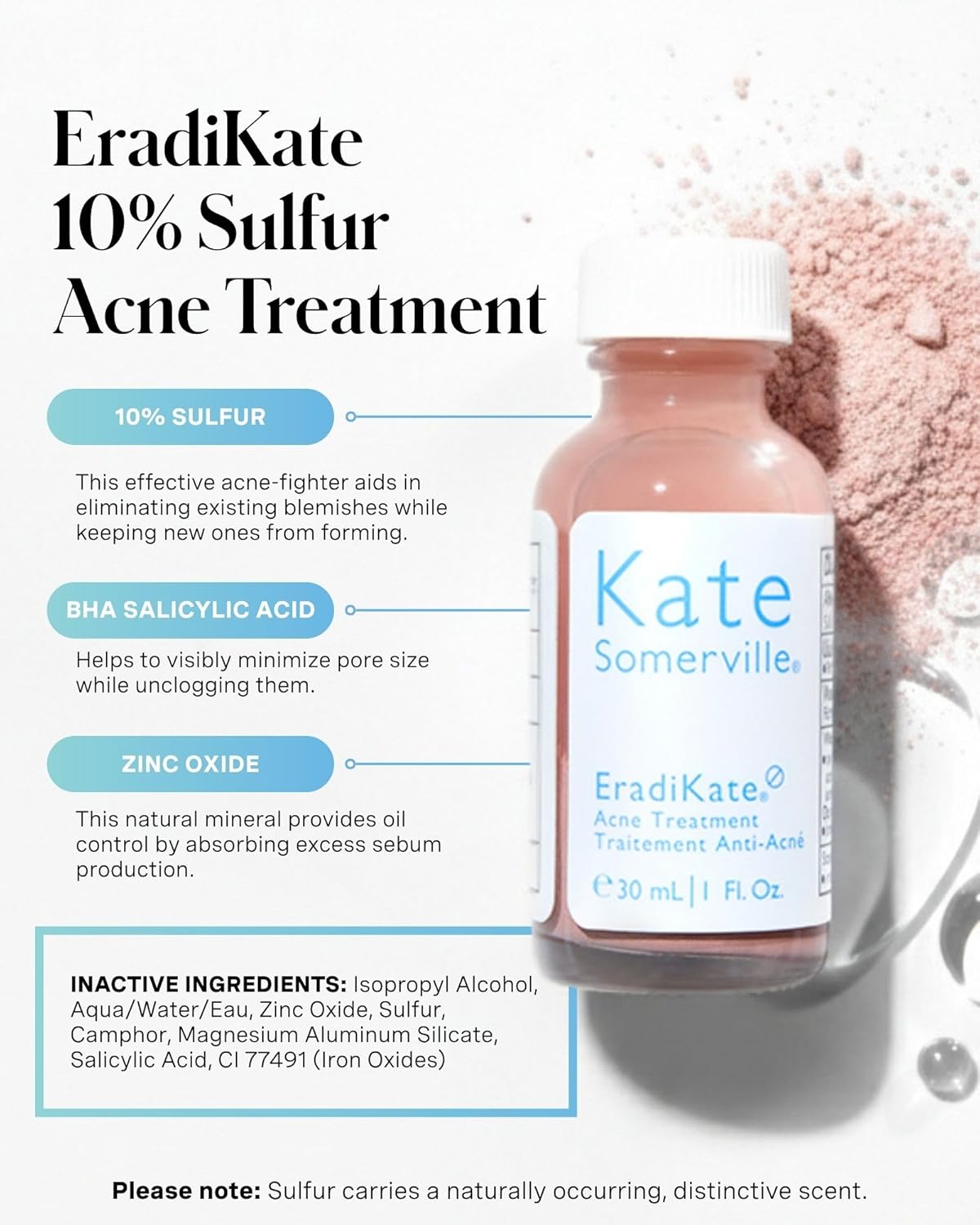 Kate Somerville EradiKate 10% Sulfur & BHA Acne Treatment – FSA/HSA Acne Treatment for Face, Clinically Formulated Pimple Cream Spot Treatment, Medicated Pimple Drying Lotion for Blackheads – 1 Fl Oz - Image 2