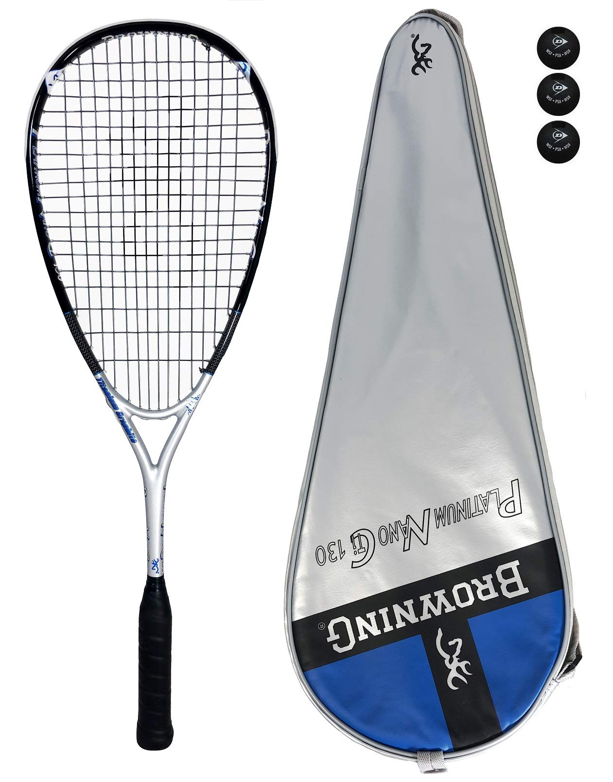 Browning Platinum Nano 130 Squash Racket + 3 Squash Balls