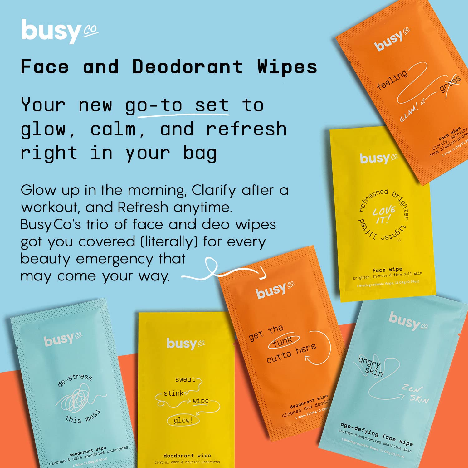 Individually Wrapped Deodorant Wipes with Zinc, Prebiotics & Probiotics