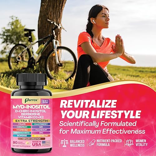 Miniatura 6 de Suplemento de mio-inositol, berberina, D-quiro inositol, folato, cromo, vitamina D3, K2 y B12, DIM, Chasteberry, Ashwagandha, canela de Ceilán,