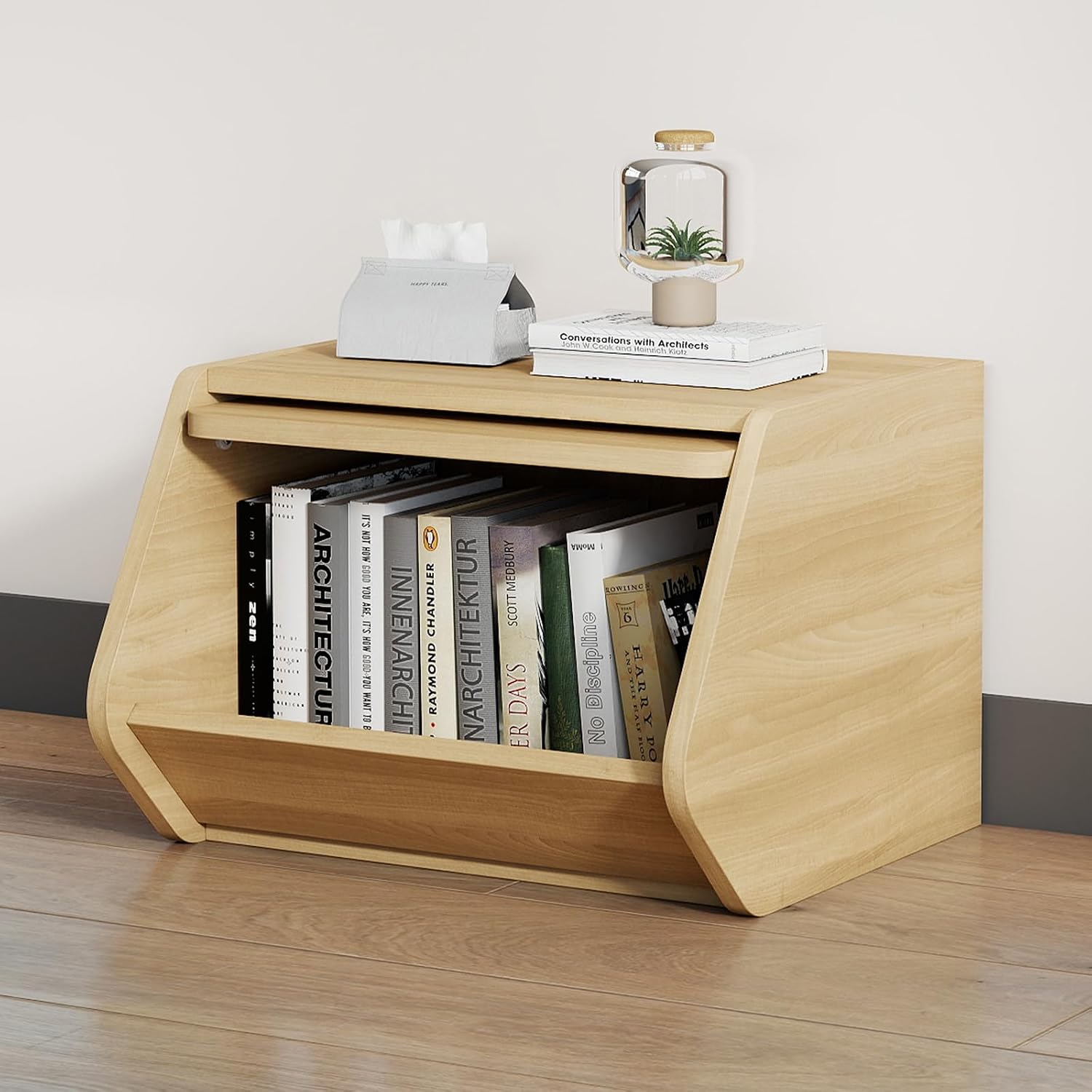 Funecy Stackable Solid Wood Storage Boxes, Multi-purpose Storage Boxes, Covered toy Cabinets, Wardrobe Storage Cabinets, Small Bookcases, Baskets for Fruit, Vegetable, Snack（Natural,15.7''L）