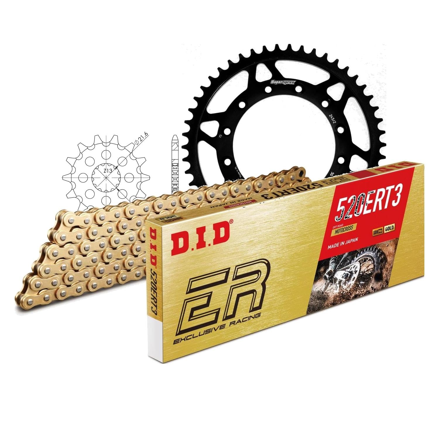 Zestaw łańcuchów DID stal 520ERT2 / 114 zapięcie na klips do Yamaha YZ WR F 426, silnik Fantic XX Cross 125-425 ccm rok produkcji 1999-2022