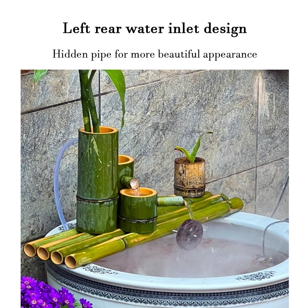 Fontaine Zen En Bambou Solaire 40 Cm Avec Pompe Et Roue à Eau - Décoration Intérieur Extérieur Feng Shui Relaxante