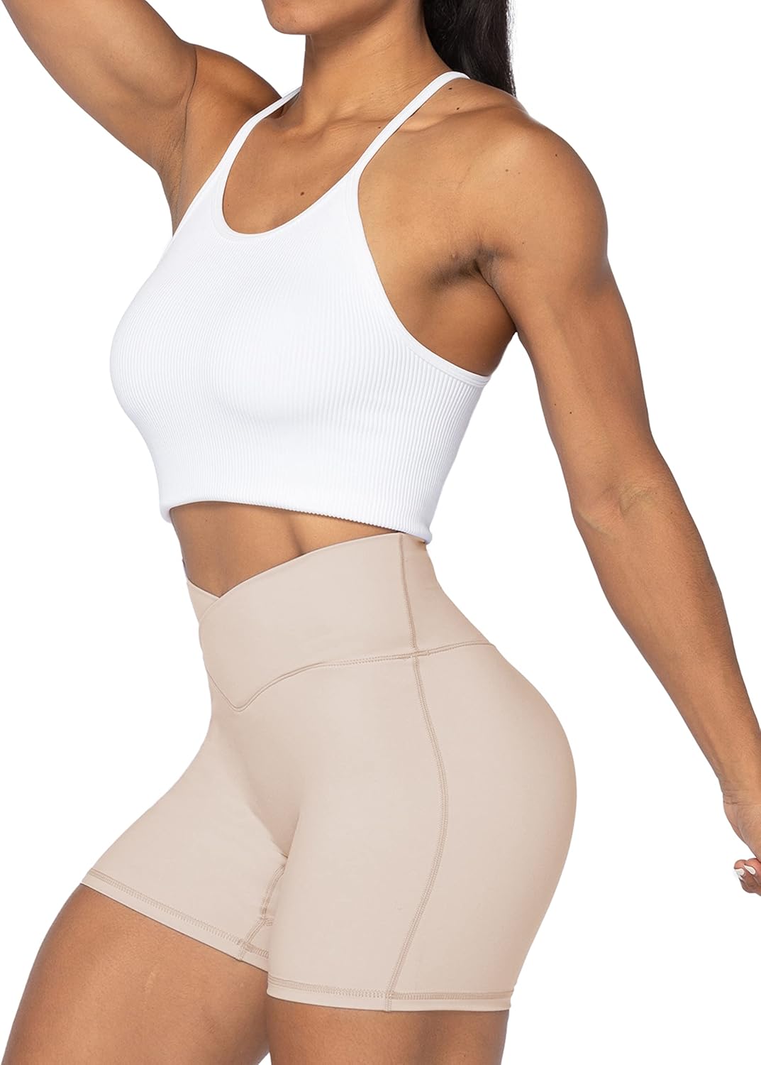 Sunzel Crossover Biker Shorts for Women, No Front Seam V High Waist Yoga Workout Gym Shorts with Tummy Control - Image 5