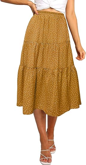 MEROKEETY Women's Boho Leopard Print Skirt Pleated A-Line Swing Midi Skirts