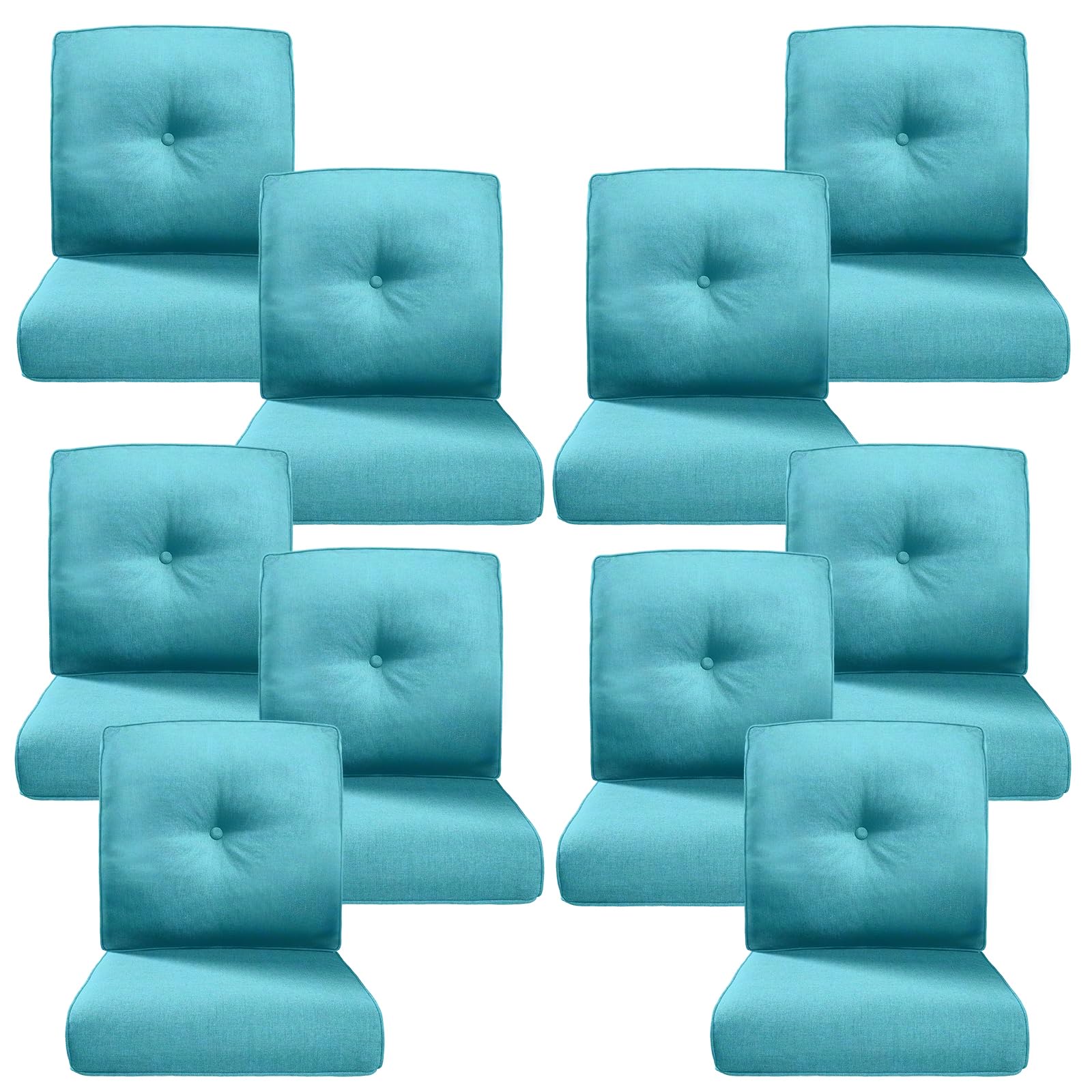 Luxury 4" Thick Outdoor Cushion Set of 10 - 22x24 Patio Furniture Cushions with 28D High-Density Foam, Water-Resistant &amp; Fade-Resistant Fabric, Removable Covers for Patio Furniture Sofa -Turquoise