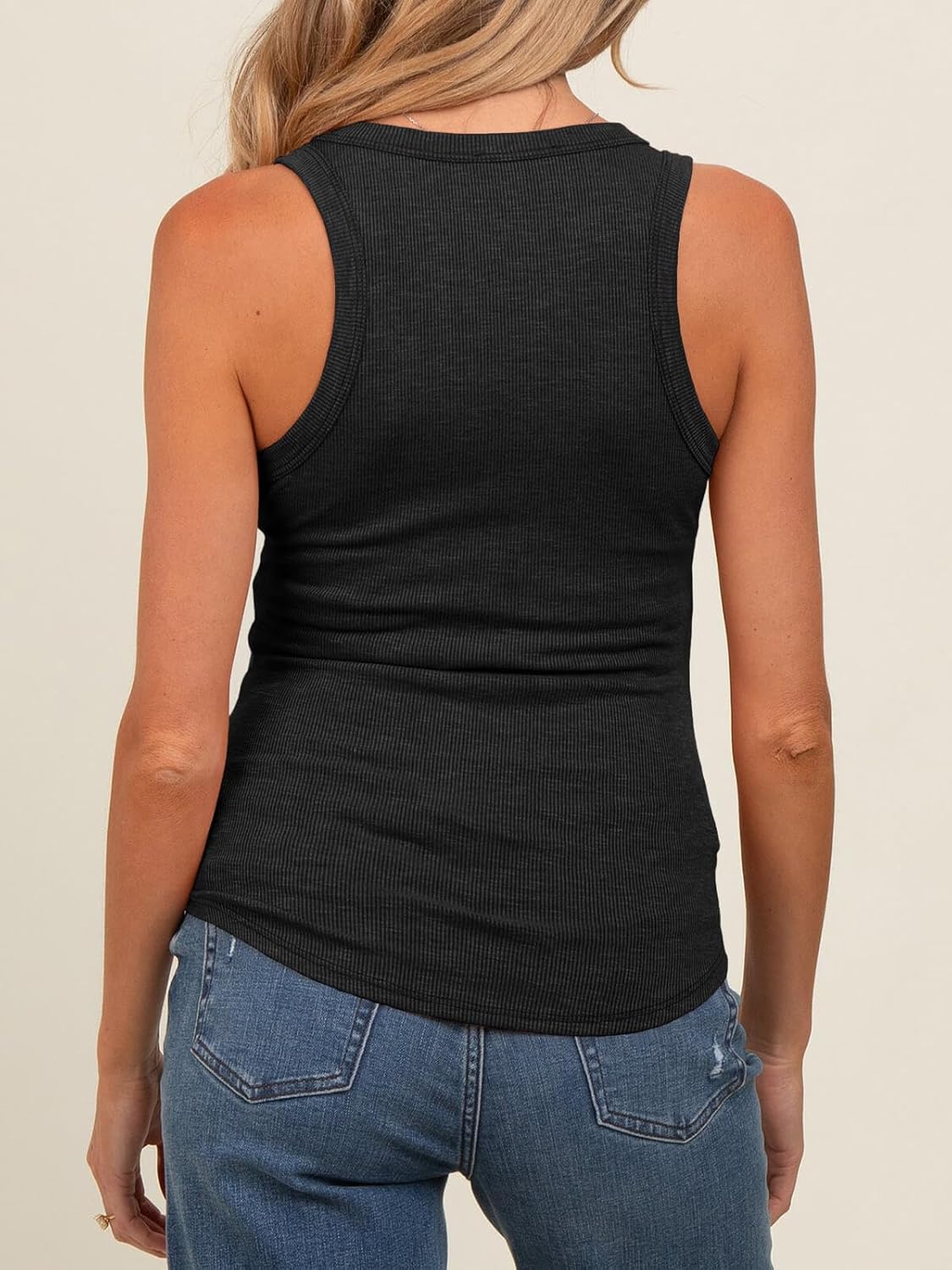 Tankaneo Womens Maternity Tank Tops Sleeveless V Neck Ribbed Knit Shirts Fitted Summer Casual Curved Hem Pregnancy Clothes - Image 6