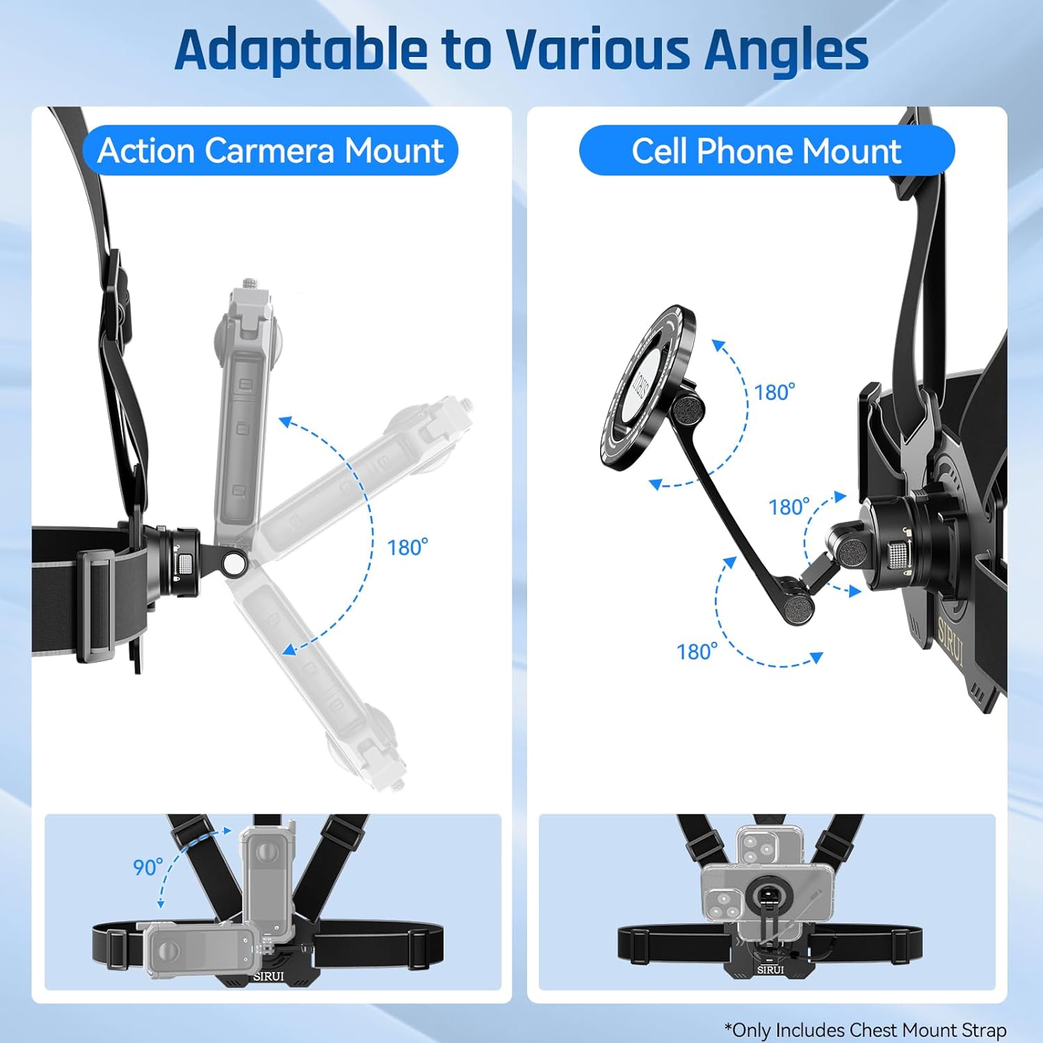 Sirui Quick Release Chest Mount for Action Camera & Phone, Magnetic Adjustable Camera Body Strap with Metal Rings, Body Phone Holder for POV, AM-AC02