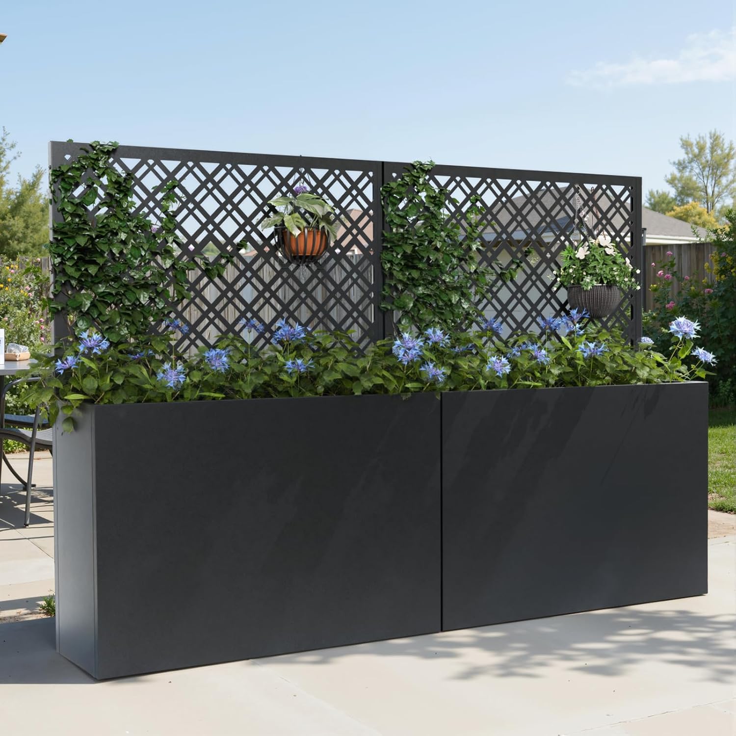 Metal Planter Box with Trellis, 35" Lx11.8 Wx47 H Metal Raised Garden Bed with Trellis and Drainage Holes, Outdoor Standing Flower Bed for Climbing Plants,Vegetables,Vines, 2PCS