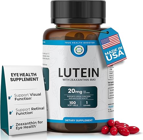Luteína 20 mg con zeaxantina 4 mg  Suplemento de salud ocular para claridad visual, filtrado de luz azul y salud macular  Fórmula antioxidante para
