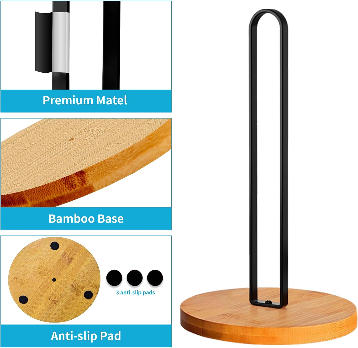 TONLEA Wooden Paper Towel Holder Countertop, Kitchen-Towel-Holder FreeStanding with Non-Slip Base for Bathroom
