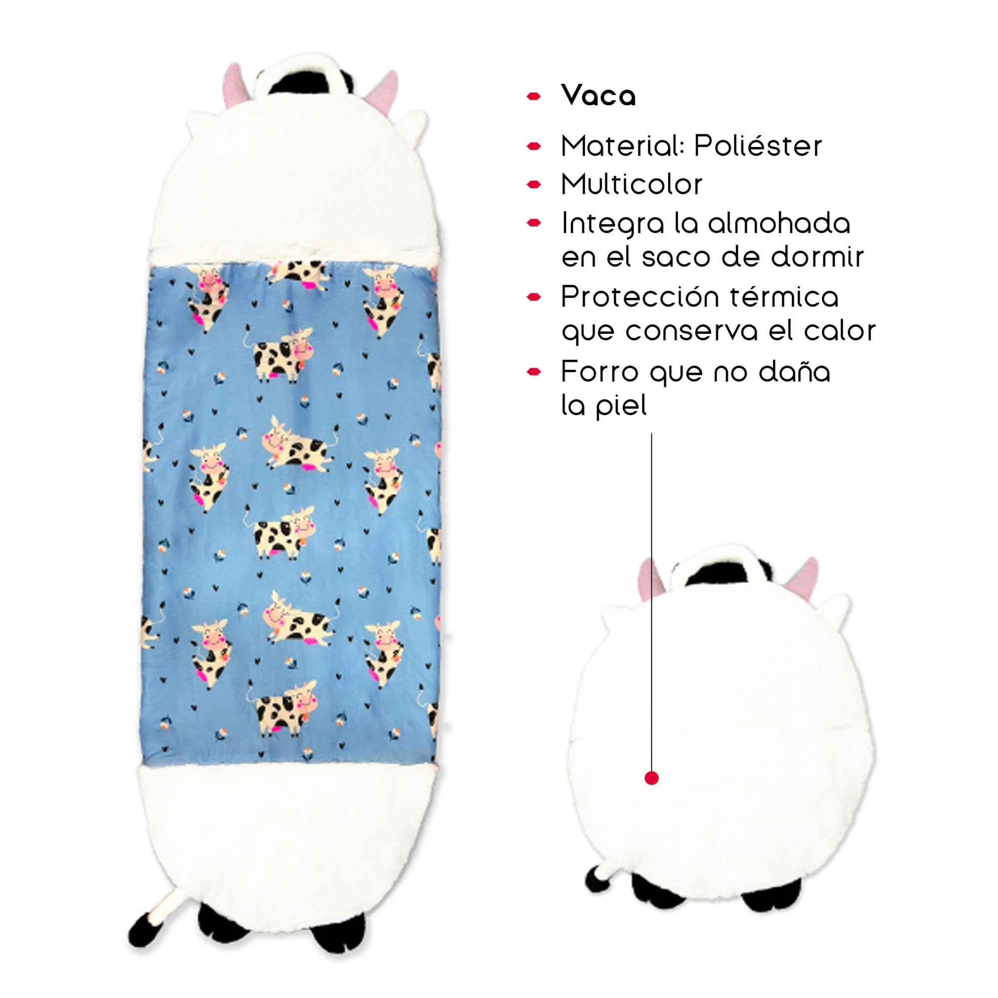 TIENDA EURASIA – Saco Dormir Infantil | Poliéster | Plegable | Integra la Almohada en el Saco de Dormir | Sacos de Dormir Bebe | Conserva el Calor | con Cremallera