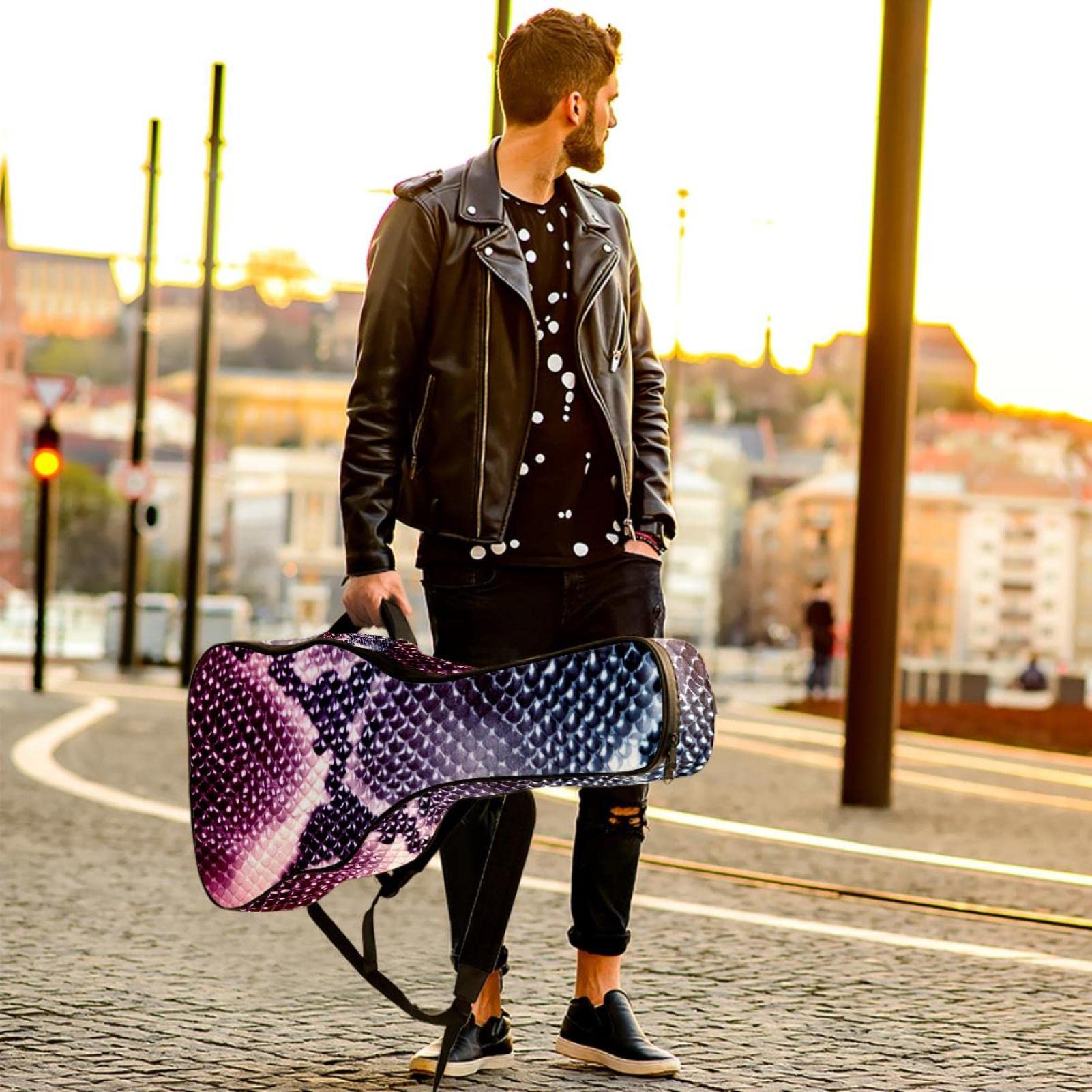 Torba na gitarę akustyczną wodoodporna gitara plecak gruby miękki wyściełany geometryczne serce klasyczna gitara obudowa, Kolor6, 42.9x16.9x4.7 in, Organizer do torby
