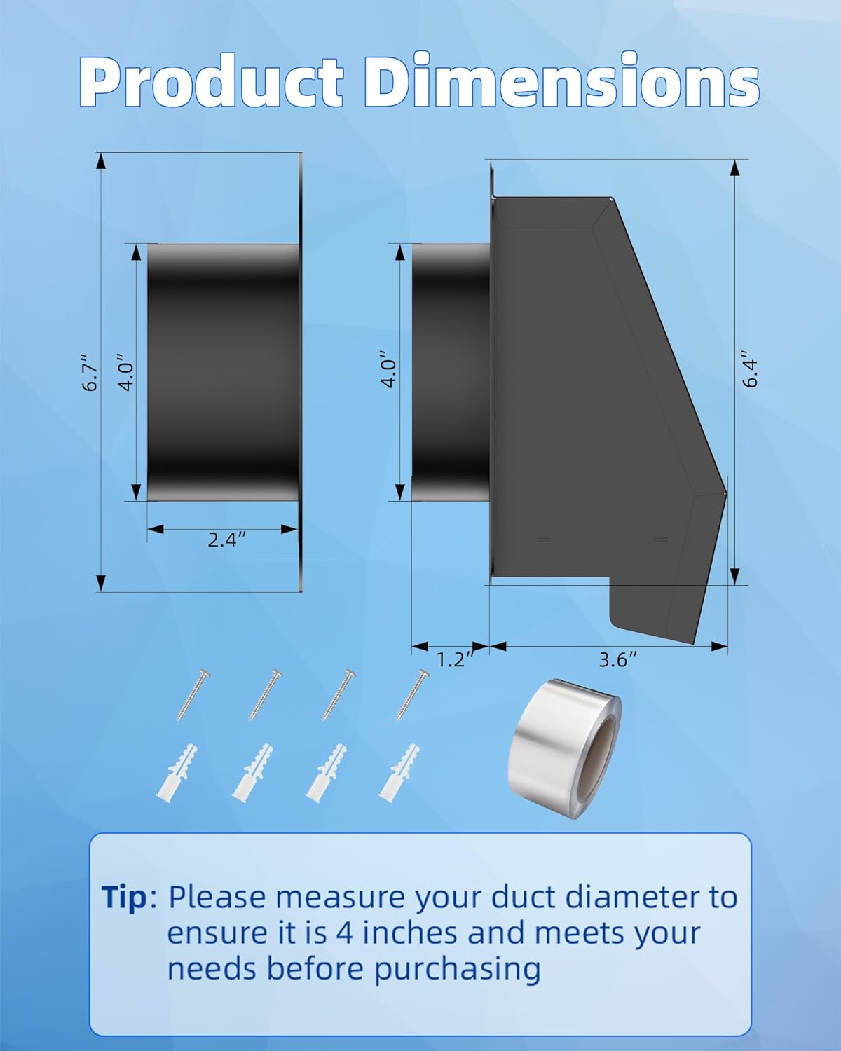 4" Dryer Vent Cover Outside with Screen, Hooded Wall Vent with Flange for Exterior Wall, Galvanized Steel Exhaust Vent Cover Cap for Bathroom, Kitchen, Basement, Garage, Black