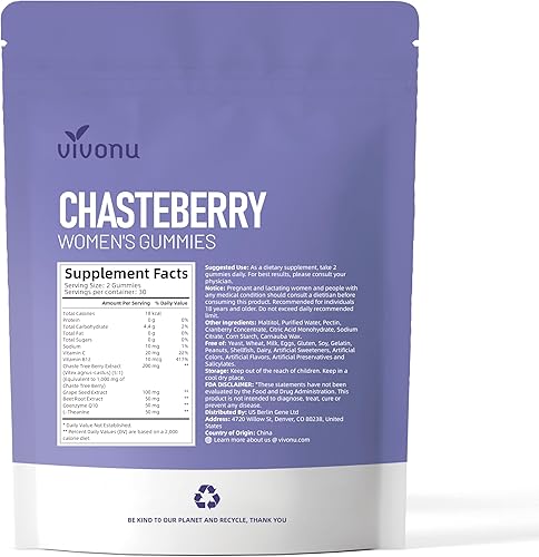 Vista 8 de Suplemento de Chasteberry para mujeres, 1000 mg de extracto de casteberry, contiene semillas de uva, coenzima Q10 vitamina B12 y otros