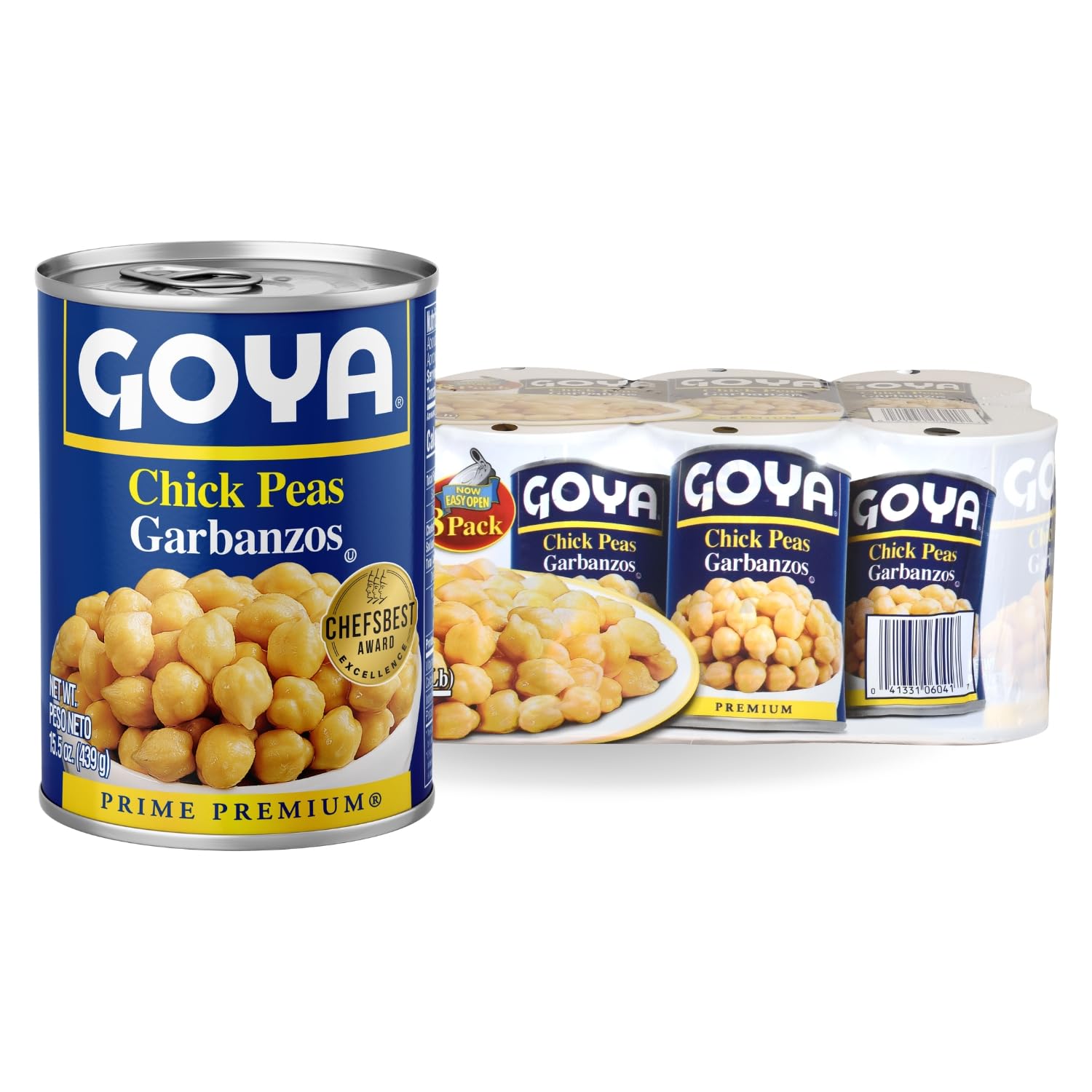 Goya Chick Peas Garbanzo Beans 15.5 oz Pack of 8 - Creamy Tender Canned Chickpeas for Hummus Salads Gluten Free