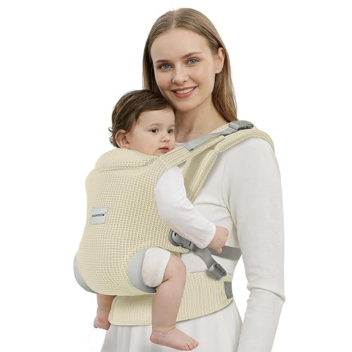 Portabebés para recién nacidos a niños pequeños, fácil ajustable para niños de 7 a 30 libras, portabebés, portabebés, portabebés, tela de malla Beige