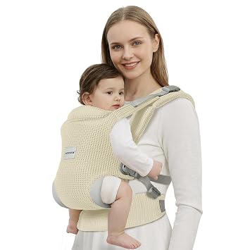 MISSWISDOM Baby Carrier Newborn to Toddler, Easy Adjustable Toddler Carrier for 7-30lbs, Baby Holder Wrap Carrier, Breathable Mesh Fabric Infant Kangaroo Hip Carriers with Lumbar Support, Beige