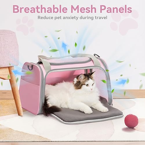 Vista 48 de PETSFIT Transportador de mascotas, transportador de perros aprobado por aerolíneas, plegable de lados suaves, aprobado por la TSA para gatos Azul