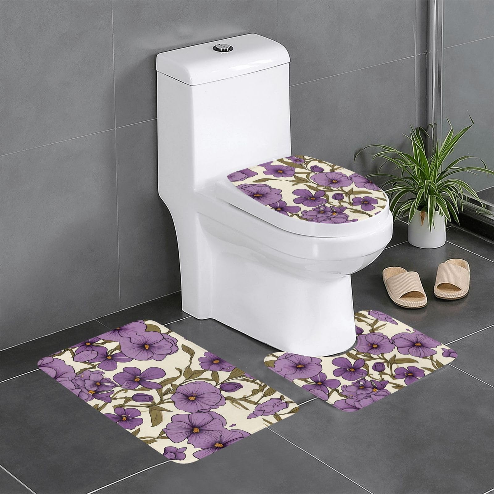 Tapis de bain violet fleuri WHJDPP lot de 3 pour une decoration de salle de bain elegante