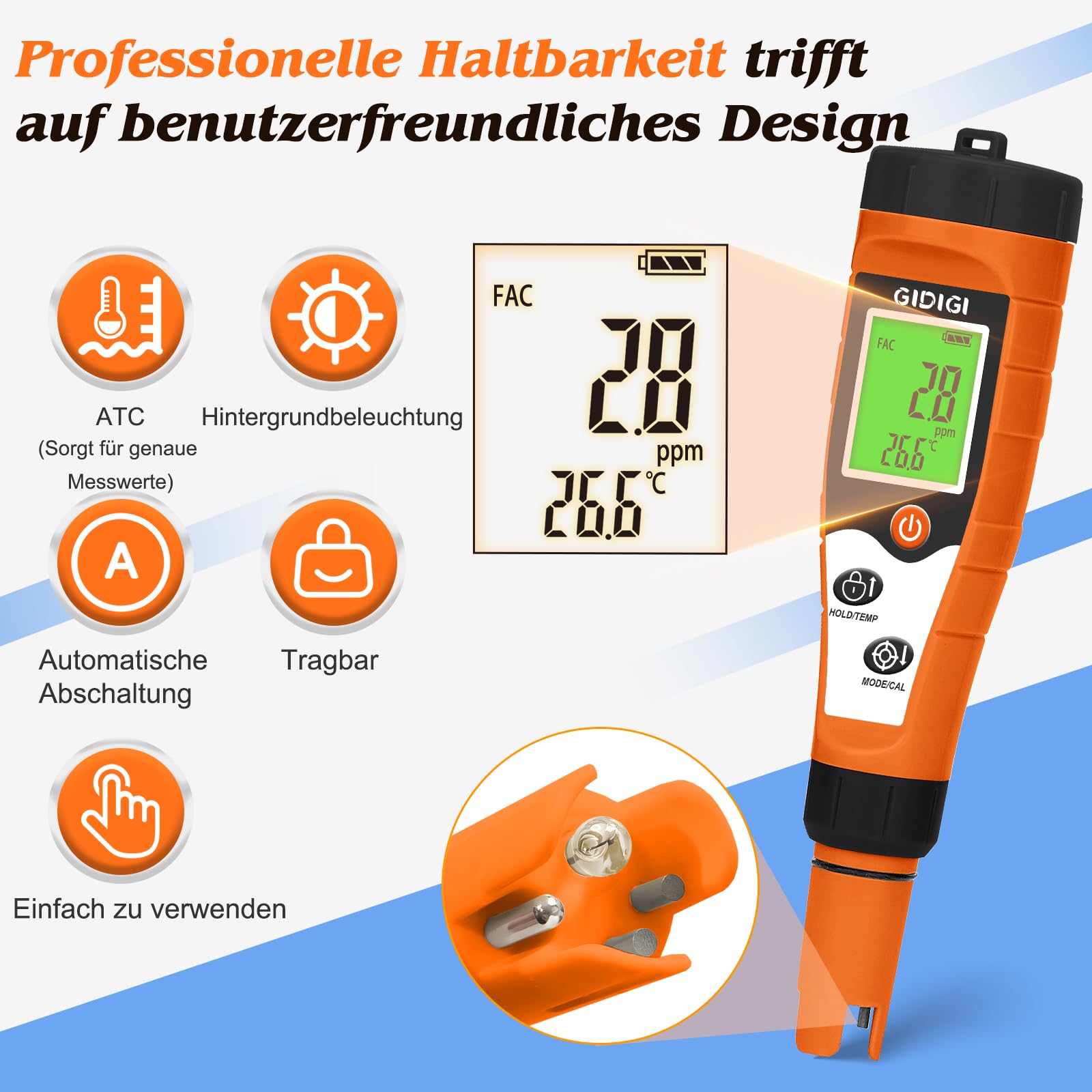 pH und Chlormessgerät für Pools Salzmessgerät für Schwimmbäder | 7-in-1 Messgerät ORP, EC, TDS und Temperatur Für Aquarien mit Kalibrierlösung, Hydrokultur, Whirlpools, Wassertest-Set