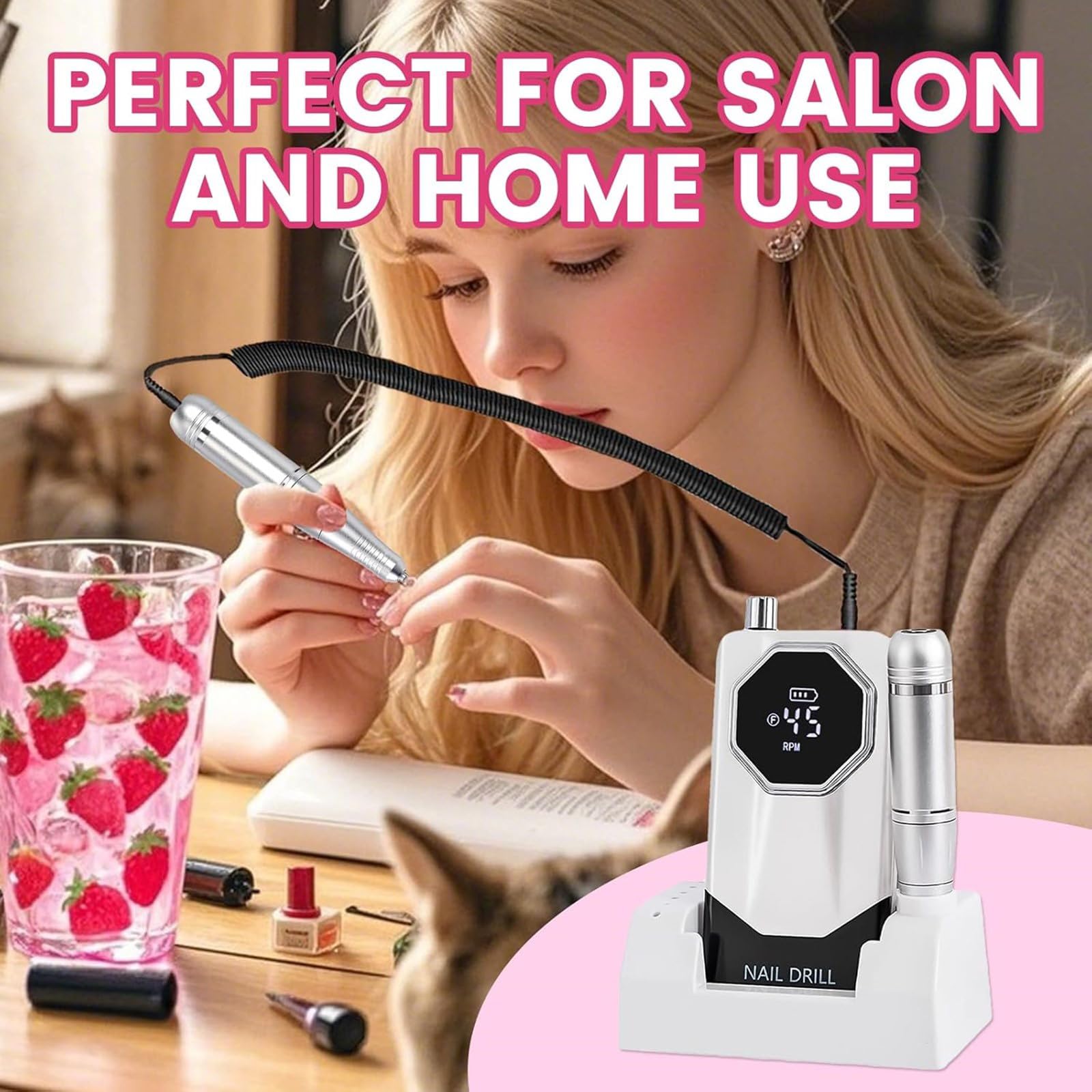 Set di punte per trapano senza fili con punte intercambiabili Tampone motore silenzioso professionale per salone di bellezza per manicure domestica trapano per pedicure