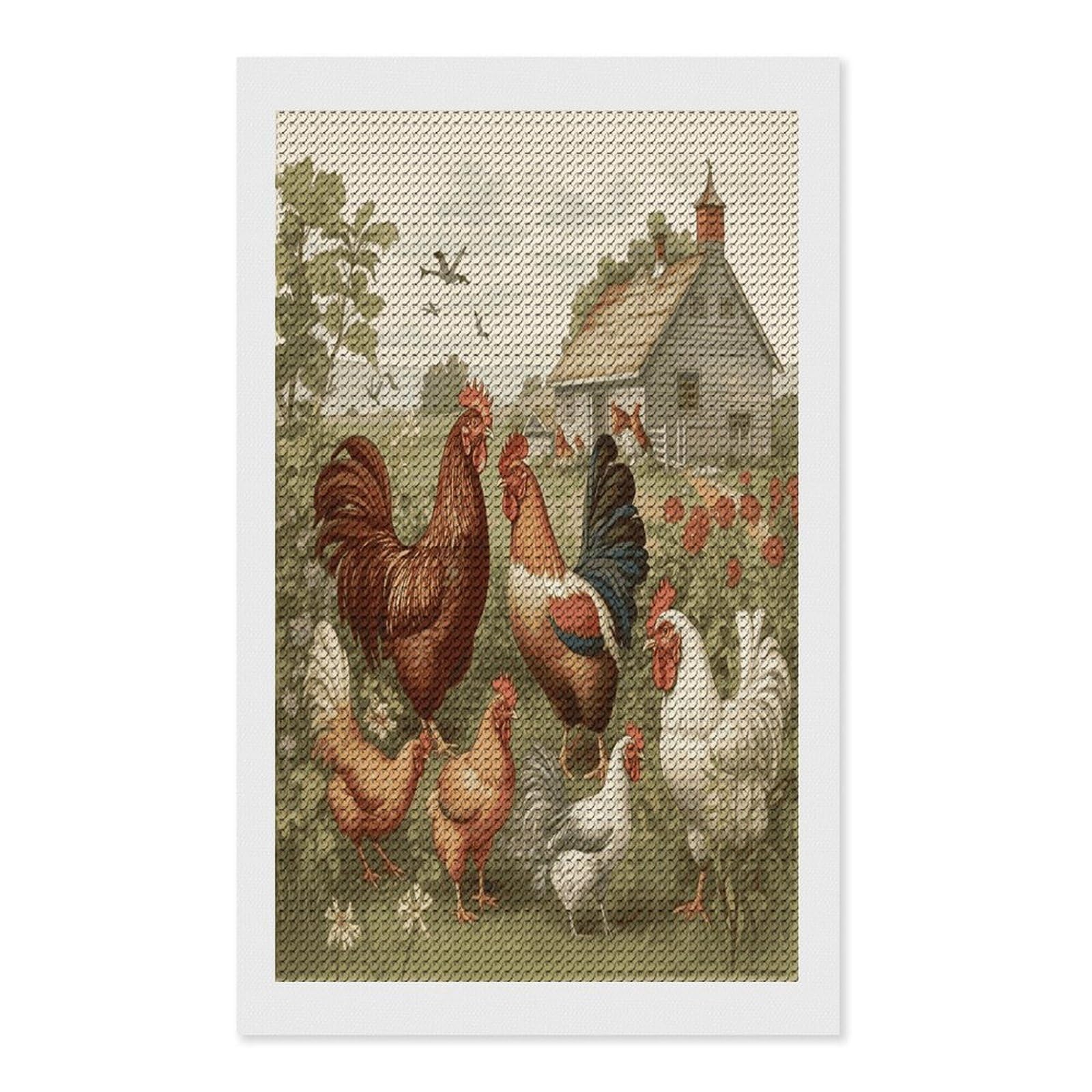 FekiLoot Chickens and Farm Diamond Art Kits for Adults Diamond Painting Kits for Beginners DIY Diamond Art Kits Round Full Drill Diamond Dot Gem Painting for Home Wall Decor Gift 12"x20"